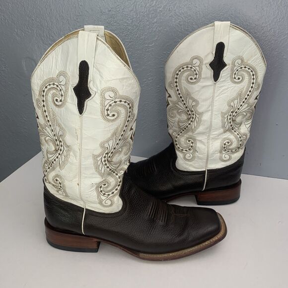 Ferrini Western Square-Toe Boots Men\'s 12D White/Brown Embroidered Rodeo Cowboy main image 7
